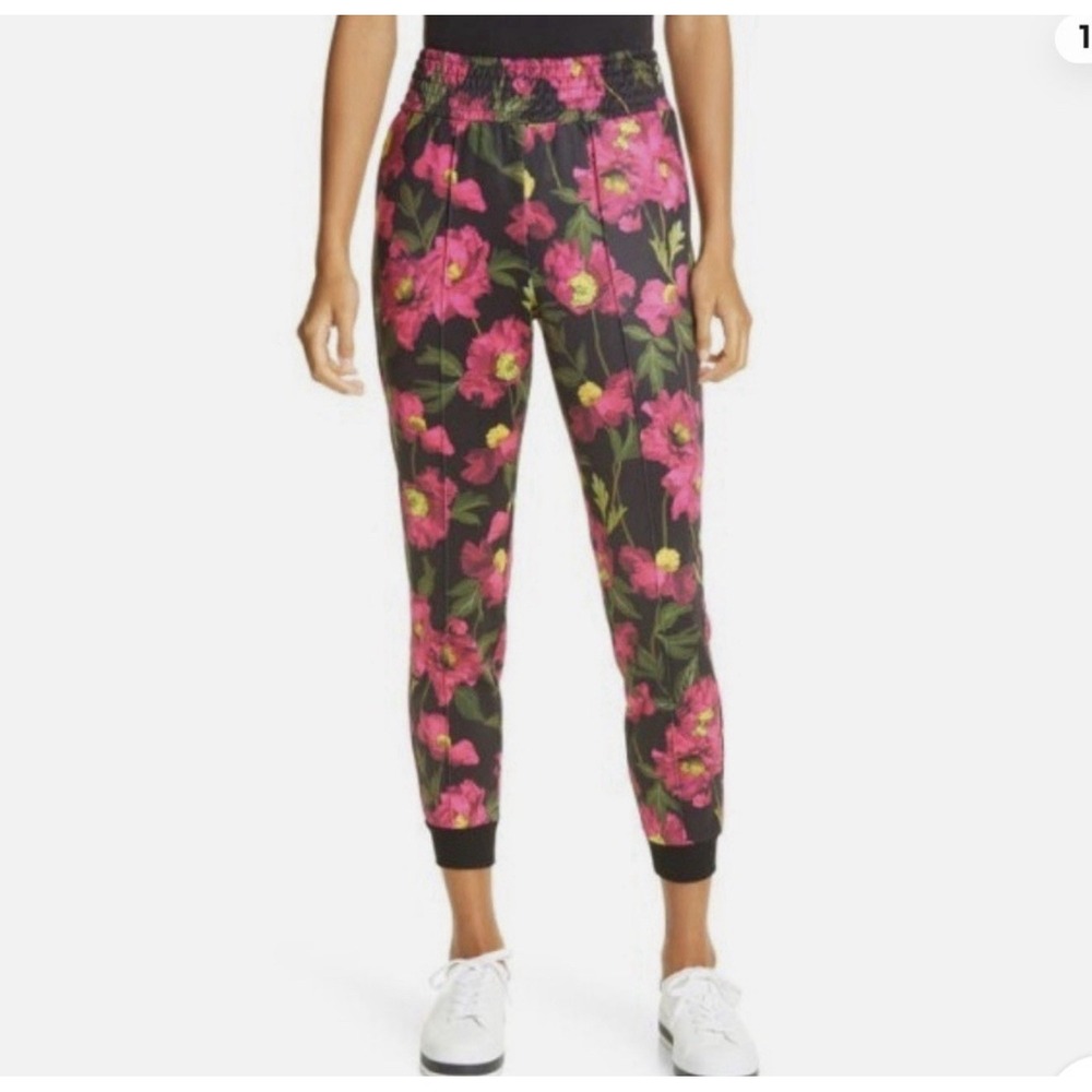 Alice + Olivia Tokyo Floral Sz S‎ Joggers Black Hot Pink Poppy Pants Colorful